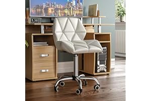 Vida Designs Geo Office Computer Chair, White, Gaming Secretary Adjustable Swivel Legs Lift Chrome PU Faux-Leather