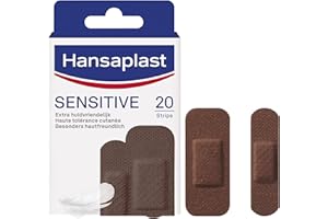 HANSAPLAST Sensitive Pansements hypoallergéniques peaux foncées (1 x 20 pces), Pansements universels respirants et résistants, Sparadrap prédécoupés pour peaux foncées