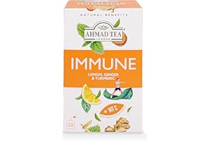 Ahmad Tea Natural Benefit Tea | Lemon, Ginger & Turmeric "Immune" Infusion | 20 Teabag Sachets | 1 Pack