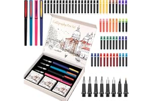 Oauir Gusix Calligraphy Pen set,Calligraphy Fountain Pens with 7 Different Replaceable Nibs with 60 Ink Cartridges(12 Colors),3 multi-functional color Fountain pens