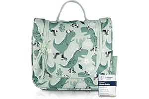 TA Trend Atelier Neceser Infantil en poliéster Reciclado – Bolsa de Aseo para Colgar, sostenible, sin PFC y Repelente al Agua (Dinosaurio – Verde)
