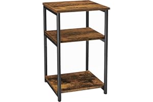 VASAGLE Mesa de Sofá, Mesa Auxiliar de 3 Niveles, Mesita de Noche con Marco de Acero, para Salón, Dormitorio, Estudio, Marrón Rústico y Negro Tinta LET273B01