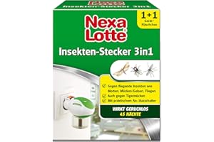 Nexa Lotte Insektenschutz 3-in-1 Starterpack, Mückenstecker, Elektroverdampfer gegen fliegende Insekten, Gerät+35ml Flasche