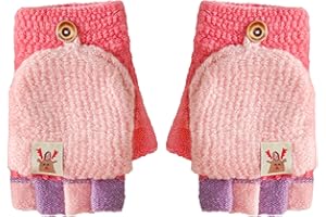 Cxryrzhe Kids Winter Gloves 6-15 Yrs for Boys Girls,Convertible Flip Top Gloves Cartoon Thermal Knitted Gloves Knit Fingerless Gloves Warm Stretchy Mitten Cover