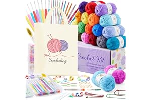 Inscraft Crochet Yarns Kit for Beginners Adults, 18 Acrylic Yarns Set for Crocheting, 1800 Yards Knitting Yarn Bag Kit, 105 Crochet Accessories Set Including Ergonomic Hooks, Knitting Needles