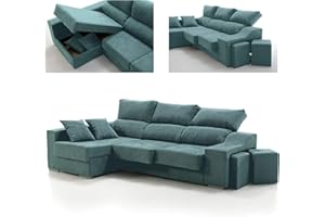 Tanuk Sofá Chaise Longue 4 Plazas Turquesa KVASIR Izquierda 260x150 Asientos Extensibles Arcón 2 Puffs Desenfundable Sistema de Limpieza ACUALINE (Envío y Subida a Domicilio Incluidos)