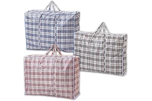 1ABOVE 3 PACKS MEDIUM Strong Laundry,Shopping, Storage, Reusable Store, Cloth, Moving, Waterproof, Handles and Zipper Bags -‎47CMX30CMX57CM