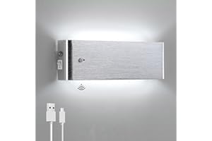 Lightsjoy Battery Operated Wall Light with Motion Sensor 8W LED USB Rechargeable Wall Sconce Indoor Silver Up Down Aluminum Magnetic Wall Lamp Living Room Bedroom Hallway Stairs 6000k Cool White