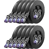 deleyCON 0.5m Flat CAT7 Network Cable 10 Gbit/s, 10 Units - Black | 50cm Short RJ45 Ethernet Patch Cable Flat Gigabit LAN Int