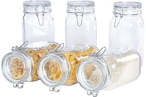 BORMIOLI ROCCO Bormioli Fido Lot de 6 bocaux hermétiques à bouchon mécanique Conservation des aliments Joint caoutchouc et étrier Capacité 1,5 l