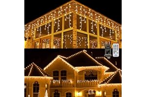 Qedertek 216 LED Cortina de luces Prolongable, 5M Guirnalda Luces de Hada Decorativas Navidad, Luces de Navidad Blanco Calido, Cortina Luces Decoración para Navidad, Ventana, Patio, Balcón, Bar, Boda