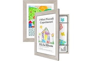 Americanflat Cornice Porta Disegni per Bambini (Legno di Mare) - Cornice A4 con Passepartout e 25x32 cm Senza Passepartout - Cornice Apribile per Disegni Bambini con Vetro Infrangibile, Pacco da 2