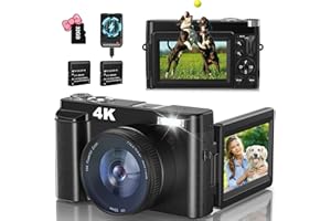 FULEALFLY 4K Digitalkamera Fotoapparat 32G Karte 48MP Fotokamera mit Charger Kompaktkamera 3" 180° Flip Bildschirm Blitz UV Lens Selfie Kamera Tragbare Retro Kamera Digitalkamera Anfänger Junge Leute Teenager