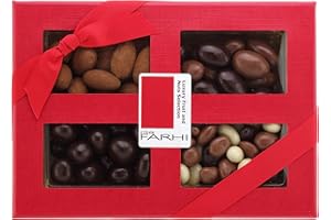 Rita Farhi Chocolate Covered Nut Selection Luxury Gift Box 390g - Almonds, Brazil Nut, Hazelnuts. Cinnamon Dusted and Chocolate Covered Nuts - New Palm Oil Free Recipe