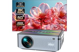 Auto Focus Keystone Projector, 25000 Lumen Portable Projector Supported 4K & 8k, Puersit 1080P Full HD 200" Display Home Cinema Projector for PS5/Smartphone/Laptop/USB/HDMI