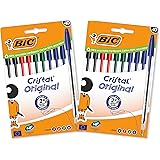 BIC Cristal Original, Penne a Sfera, Inchiostri Blu, Nero, Verde e Rosso, Punta Media (1.0 mm), Confezione 20 Penne Economich