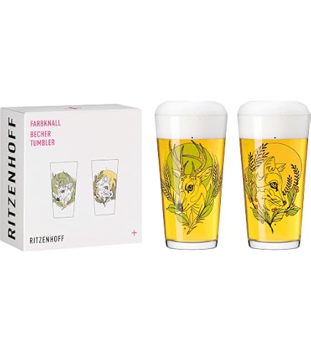 Ritzenhoff 3491003 Tazza 400 ml - Set di 2 - Serie Farbknall Set No. 3-2 pezzi con illustrazione di animali - Made in Germany
