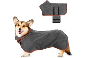 Jostift Mikrofaser Hunde Bademantel Badetuch, Hundebademantel Extra Saugfähig, Schnell Trocknender Hundebademantel, Hundehandtuch mit Verstellbaren Trägern für Große Mittel und Kleine Hunde(Grau, S)