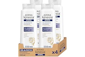 Avena Kinesia - Gel de Baño Emoliente Sin Alcohol para Piel Sensible y Atópica, Fórmula Hipoalergénica con Avena 100% Natural, Alivia y Calma - Pack de 4 x 550 ml