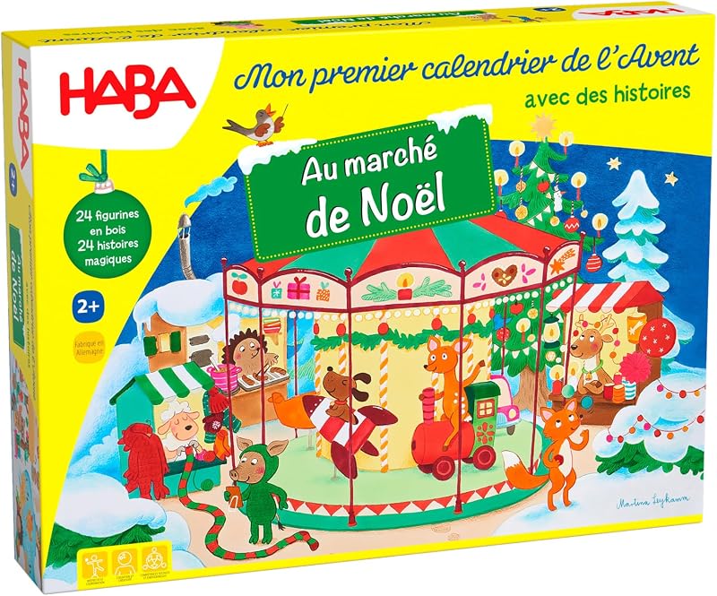 Haba-Adventskalender – Am Weihnachtsmarkt – 24 liebevoll gestaltete Holzfiguren und eine 3D-Spielkulisse – für Kinder ab 2 Jahren.