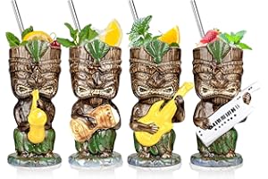 SUPROBARWARE Tiki Bicchieri Tazze per cocktail Hawaiian Tiki Tazze 368,5 g Set di 4 tazze in ceramica tropicale per feste in vetro Tiki Bar Decor Vintage Music Band Bicchieri Bicchieri Bicchieri Decorazioni