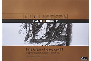 DALER ROWNEY Daler-Rowney Fine Grain Lightly Textured Heavyweight 200gsm A2 Drawing Paper Pad, Glued 1 Side, Acid-free, 30 White Sheets, Ideal for Professional Artists & Students
