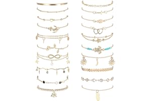 Morfetto 20 Piezas Pulseras de Tobillo para Mujer Conjunto de Tobillera de Playa Ajustable Tobillera de Surf Corazón Estrella Tortuga Tobilleras Infinitas Joyería de Pie