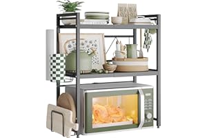 ‎NETEL NETEL Mikrowellen Ständer 3 Stufiges Mikrowellen Halter Organizer mit Haken, Rollen Schneidebrett Halter, Schwarz, Ausziehbar von 40-60cm