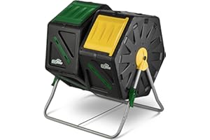 Composteur de Jardin Double Chambre DF OMER - Petit Composteur Rotatif avec système de Rotation Facile, 2 Portes coulissantes, Cadre en Acier Robuste - Toutes Saisons, sans BPA (18.5gal/70L)