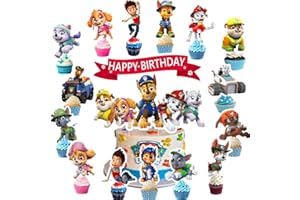 SENIDEA 32 Pcs Cartoon Dog Cake Toppers for Kids, Cupcake Toppers Cake Decorations for Boys Girls, Birthday Party Supplies