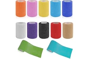 WuGU 12 Rollen Selbstklebender Verband, 7,5cm x 4,5m Haftbandage, Elastische Selbsthaftende Verband, Cohesive Bandage, Geeignet für Stretch Sportler, Handgelenk, Füße, Fingerpflaster