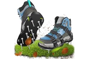 NEXGLOW Nagelschuhe Rasenlüfter Schuhe mit Klettverschluss, Rasenbelüfter Vertikutierer mit Schaufel Aerifizierer für Rasenbelüftung Garten Schuhe Der ideale Rasenbelüfter-4.5mm Nagell