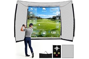 GYMMALL Golf Pracitce Net 10×8×5.5 FT for Indoor or Outdoor Use with HD Simulator Screen and Silencer Target Cloth, Golf Driving Net Impact Resistance and Ball Return for Backyard Garage