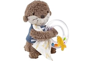 Fehn Rasselring Otter – Greifling zum Rasseln, Fühlen, Spielen mit kuschelweichem Stoff-Tier – ein treuer Begleiter für Babys und Kleinkinder ab 0+ Monaten