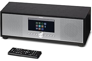 MEDION P66400 Chaîne Audio Tout-en-Un (Radio Internet, Dab+, Lecteur CD/MP3, Spotify, Amazon Music, Radio FM PLL, USB, AUX, Caisson de Basses, Réveil, Veille Automatique) Argent