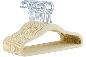 ‎AMAZON BASICS Amazon Basics dziecięce aksamitne, antypoślizgowe wieszaki na ubrania dla niemowląt i dzieci, 30 sztuk, kolor beżowy