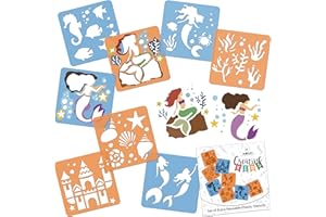 NAKLEO Plantillas para Dibujar para Niños, Set de 8 Stencil 15x15cm Sirenas, Modelos Creativo Plástico y Reutilizable para Pintar, DIY Decoración Artesanía, Papel Pared Madera Tejido