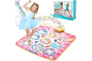 Purpledi Zabawkowa mata do tańca jednorożca, mata do tańca dla dzieci, mata muzyczna dla dziewcząt i chłopców, 5 trybów wyzwań Mata do zabawy dotykowej z wyświetlaczem LED, prezent z matą do tańca