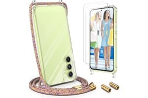 UYMO Funda con Cuerda para Samsung Galaxy A54, Case para Silicona Anti-Caída con Cordón, con 2 Protector de Pantalla,Correa Colgante Ajustable Collar Correa de Cuello Cadena Cordón Cover,Arcoíris