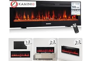 KAMINIO Camino elettrico MARLON - Caminetto elettrico 3-in-1 con riscaldamento, effetto fiamma 3D, 12 colori di fiamma, telecomando (60 pollici)