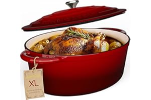 SUSANI SCHMORGOLD Emaillierter Bräter mit Deckel 33cm - 6l Gusseisen Topf Oval backofengeeignet - Schmortopf mit Deckel für alle Herdarten inkl. Induktion