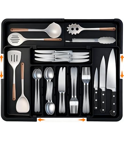 Range Couverts, Plateau D'Ustensiles Extensible Pour Tiroir Organisateur De Tiroir Reglable Pour La Cuisine Rangement Compact En Plastique Pour Cuilleres Fourchettes Turquoise 89993420