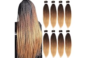 Xtrend 26 Inch EZ Braids 8Packs Ombre Pre-Stretched Easy Braiding Hair Extensions for Box Braids Hair Itch Free Hot Water Setting Synthetic Fiber Hair Extensions 1B/30/27#