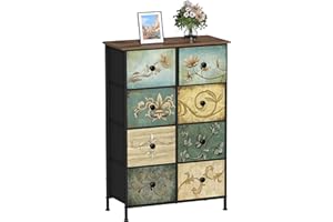 VEDECASA - Comò con 8 cassetti, toletta bohemién con pannello in legno, cassetti in tessuto, struttura in metallo, a torre, organizer per soggiorno, cameretta dei bambini, camera da letto o corridoio