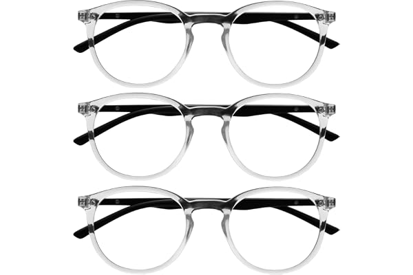OPULIZE Met Lunettes de Lecture Anti-Lumière Bleue Pack de 3 Montures Rondes et Minces Charnières à Ressort Améliore le Sommeil Jeux Ordinateur Transparente Hommes Femmes BBB60-C +2.50
