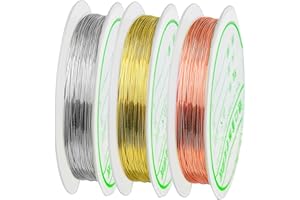 KELISTINY 3 Rolls Craft Wire 0.5mm 24 Gauge Silver/Gold/Rose Gold Copper Wire Resistant Jewelry Beading Thread Cord Ring Wire for Craft, Jewellery Making DIY, 20 m/Rolls