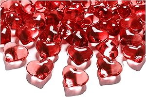 ‎PARTYLOON 30 rote große Deko - Herzen - leuchtende Dekosteine aus Acryl - ca. 2cm x 2cm - Tau-Tropfen - Tischdekoration, Hochzeit, Verlobung, Taufe von Partyloon