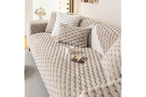 tianxinbaobei Funny Fuzzy Couch Covers for Sofa, Plush Warm Sectional Sofa Covers Washable for 2-3 Cushion Couch,Non-slip Slipcover Sofa Covers for Pet Dog Furniture Protector(1PC,Beige,35"x71")