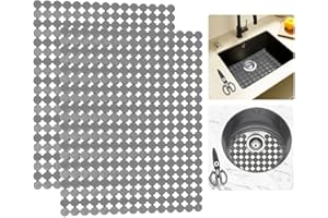 Goldmeet Lot de 2 Tapis évier Cuisine en PVC Découpables avec Ciseaux, Tapis d'évier en Céramique/Acier Inoxydable avec Design à Drainage Rapide, Tapis Egouttoir Vaisselle 30 x 40 cm (gris)