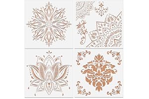 MWOOT 4 Pezzi Mandala Painting Stencils Paint Templates,DIY Plastic Disegno Pittura Modelli Stencils,Impermeabile Durevole Pittura Modelli Arredo Tessuto Legno Mobili Tela Decorazioni(30x30CM)